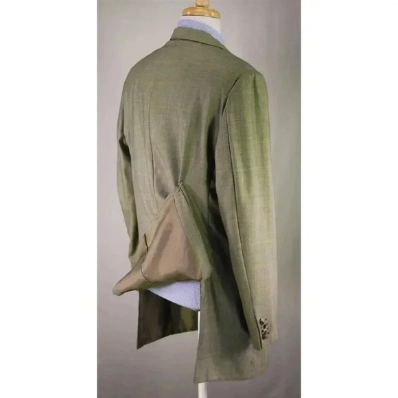 Ermenegildo Zegna Green w/ Gold Windowpane 100% Cashmere Sportcoat Blazer 44L - Picture 8 of 11
